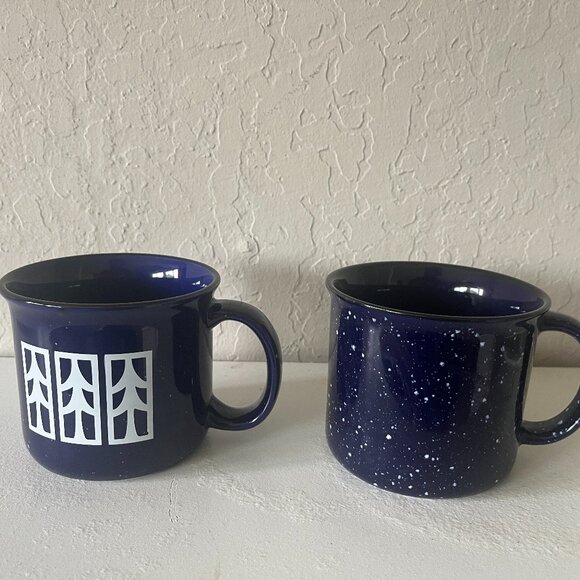 Dark Blue Speckled Campfire Style Pine Tree & Blank Ceramic Mug 16oz (set of 2) - Picture 1 of 7